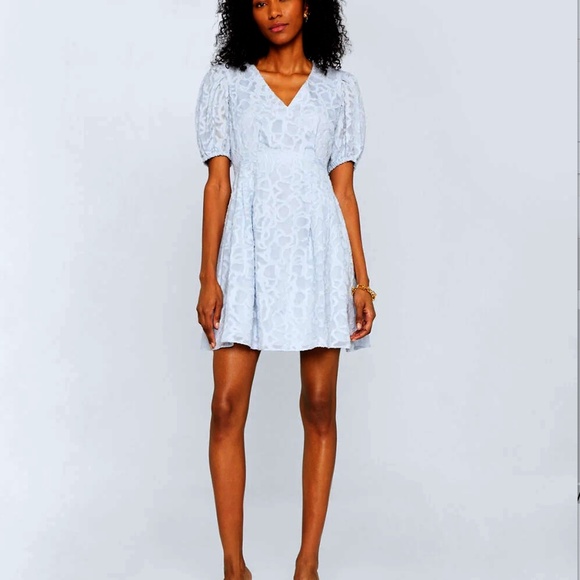 Textured Puff Sleeve V-Neck Dress - Brand New - NEVER WORN - Blue - Picture 1 of 4